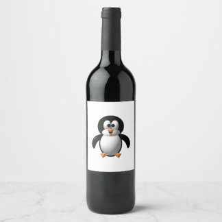 Cute 3-D Look Perky Penguin Wine Label