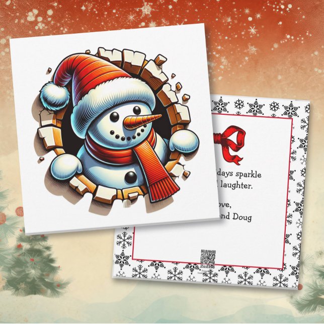 Cute 3-d Snowman Personalised Christmas Holiday Card (Creator Uploaded)