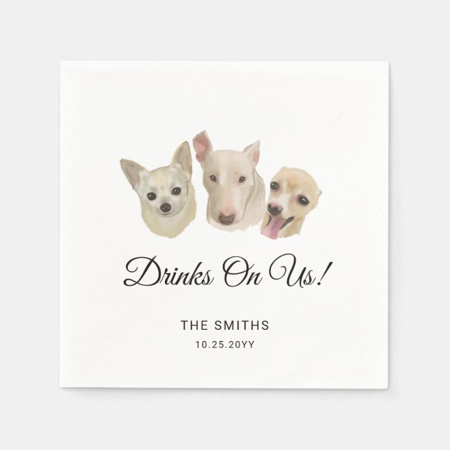 Cute 3 Dogs Pet Artwork Wedding Napkin (Front)