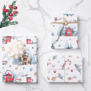Cute, 3 Names Matching Winter Patterns 19x29 Wrapping Paper Sheet