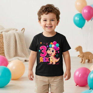 Cute 3 Rex Dinosaur 3rd Birthday Colourful Boy  T-Shirt
