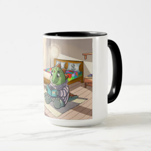 Cute 3D Baby T-Rex Reading in Bed Combo Mug