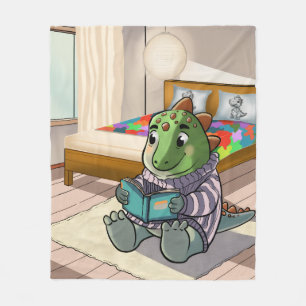 Cute 3D Baby T-Rex Reading in Bed Fleece Blanket