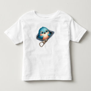 Cute 3D Blue Bird Peeking Zipper T-Shirt