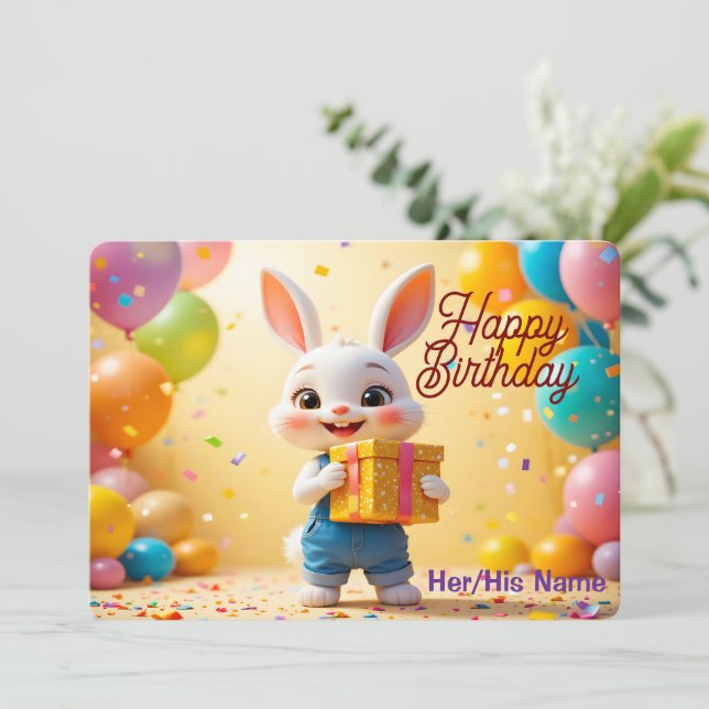 Cute 3D Bunny Happy Birthday Card (Standing Front)