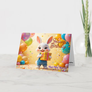 Cute 3D Bunny Happy Birthday Card