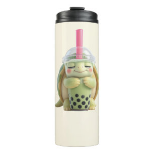 Cute 3D Cartoon Turtle Hugging Matcha Boba Tea Ill Thermal Tumbler