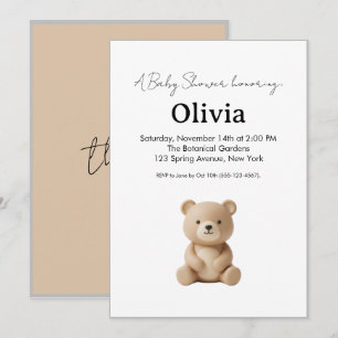 Cute 3D Clay Bear Neutral Baby Shower Invitation