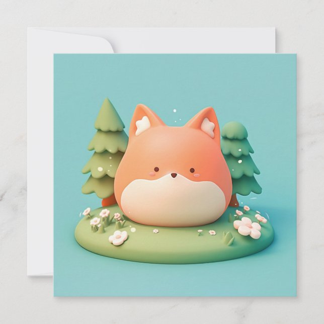Cute 3D Clay Red Fox in Forest Meadow Postcard (Front)