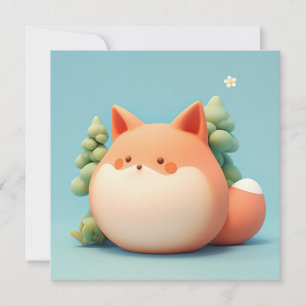 Cute 3D Clay Red Fox in Forest Scene Postcard