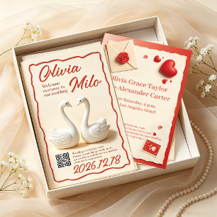  cute 3D clay white swans wedding Invitation