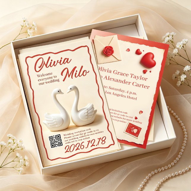 cute 3D clay white swans wedding Invitation (Creator Uploaded)