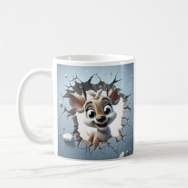 CUTE 3D DEER CRACK  COFFEE MUG (Left)