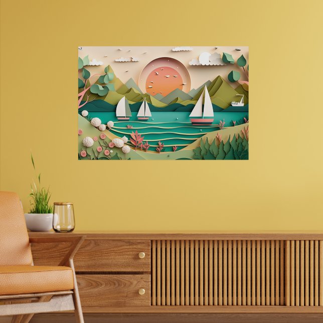 cute 3d effect beach house  poster (Living Room 2)