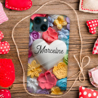 Cute 3D flowers and big white heart custom