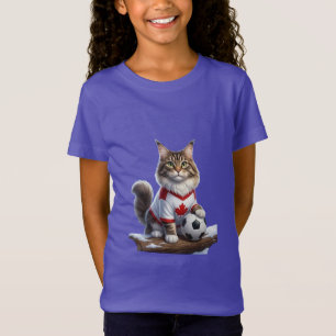 Cute 3D Fluffy Cat Soccer Mascot Canada Jersey T-Shirt