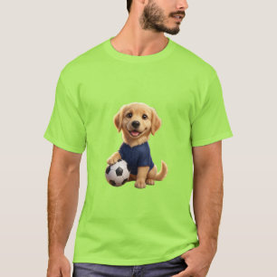 Cute 3D Golden Retriever Puppy Soccer Mascot USA T-Shirt