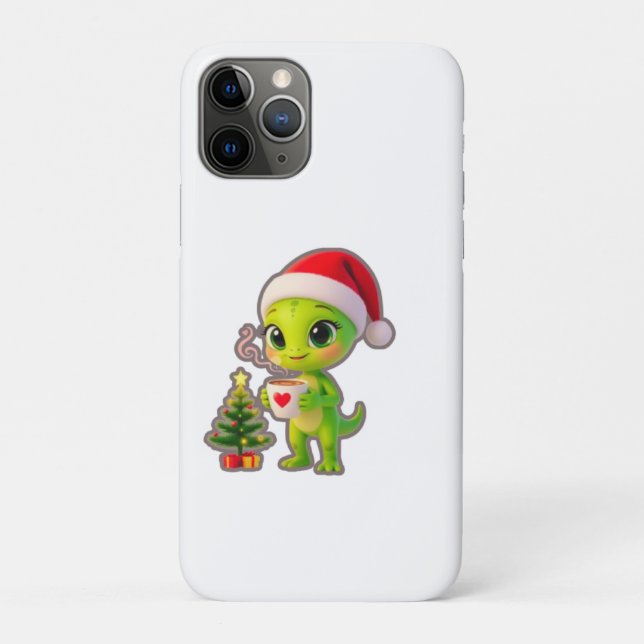 **Cute 3D Green Alien in Santa Hat with Hot Chocol Case-Mate iPhone Case (Back)