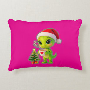 **Cute 3D Green Alien in Santa Hat with Hot Chocol Decorative Cushion