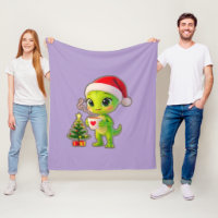**Cute 3D Green Alien in Santa Hat with Hot Chocol