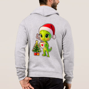 **Cute 3D Green Alien in Santa Hat with Hot Chocol Hoodie