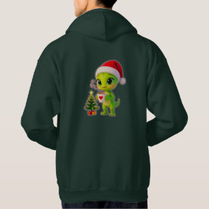 **Cute 3D Green Alien in Santa Hat with Hot Chocol Hoodie