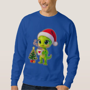 **Cute 3D Green Alien in Santa Hat with Hot Chocol Sweatshirt