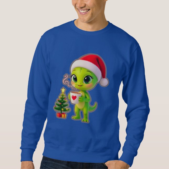 **Cute 3D Green Alien in Santa Hat with Hot Chocol Sweatshirt (Front)