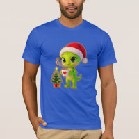**Cute 3D Green Alien in Santa Hat with Hot Chocol