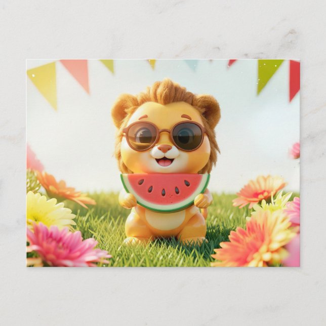 Cute 3D Leo Zodiac Lion Postcard (Front)