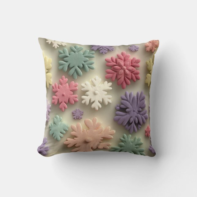 Cute 3D Pastel Snowflake Floral Throw Pillow (Front)