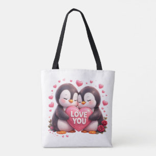 Cute 3D Penguin Love Tote Bag