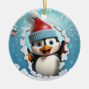 Cute 3D Penguin Xmas Ceramic Tree Decoration