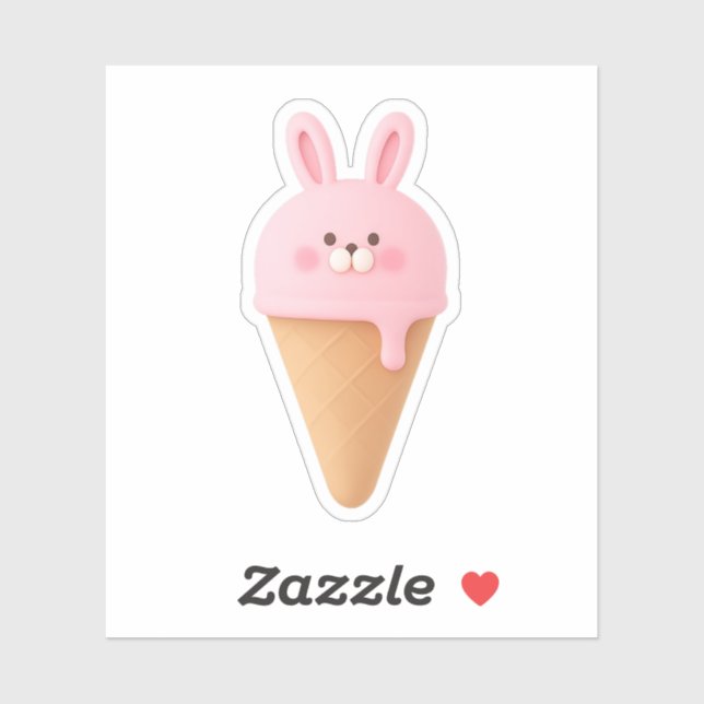 Cute 3D Pink Bunny Ice Cream Cone Sticker (Sheet)