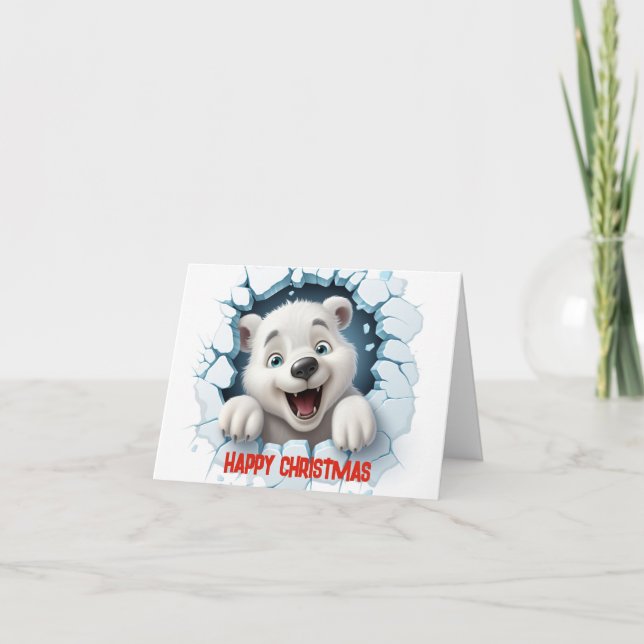 Cute 3D Polar Bear Happy Christmas Holiday Card (Front)