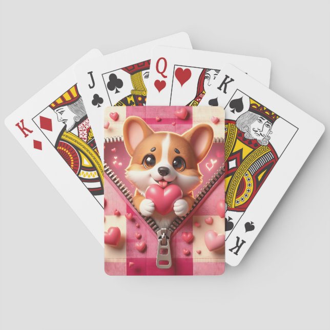 Cute 3D Puppy in a Pink and White Background (24) Playing Cards (Back)