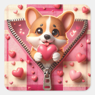 Cute 3D Puppy in a Pink and White Background (24) Square Sticker