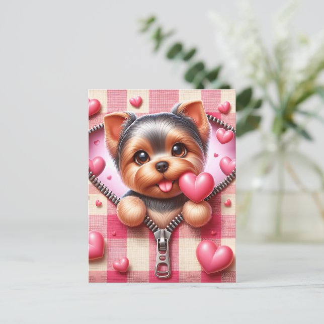Cute 3D Puppy in a Pink and White Background (5) Postcard (Standing Front)
