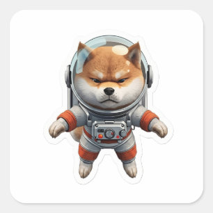 Cute 3D Shiba Inu Astronaut Space Dog Vinyl Sticke Square Sticker