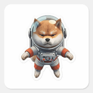 Cute 3D Shiba Inu Astronaut Space Dog Vinyl Sticke Square Sticker