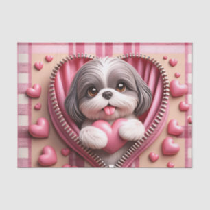 Cute 3D Shih Tzu in a Pink and White Background Tissue Paper