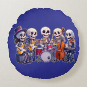 Cute 3D Skeleton Music Band – Adorable Cartoon Con Round Cushion