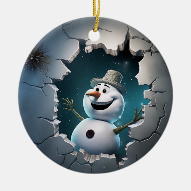 Cute 3D Snowman Xmas Ceramic Tree Decoration (Front)