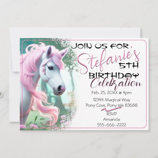 Cute 3D Spirit Pony 14 Birthday Invitation (Front)