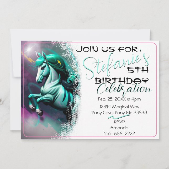 Cute 3D Spirit Pony 24 Birthday Invitation (Front)