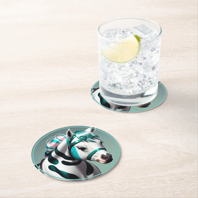 Cute 3D Spirit Pony 7 Round Paper Coaster (Insitu)