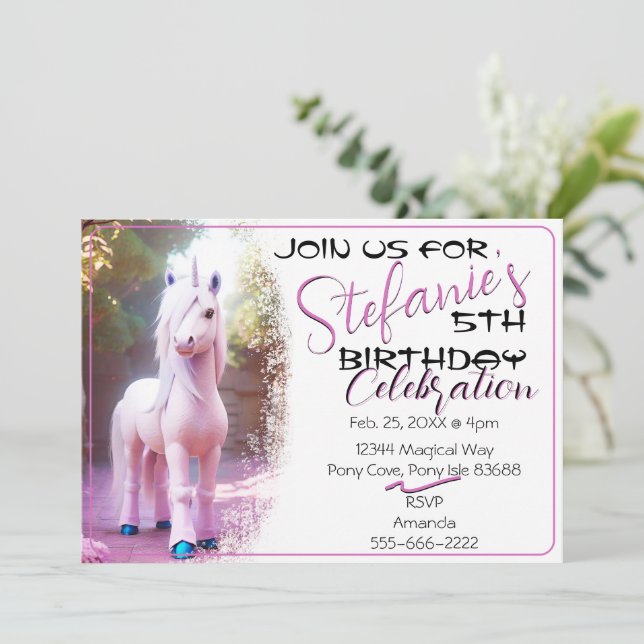 Cute 3D Spirit Unicorn Pony 16 Birthday Invitation (Standing Front)