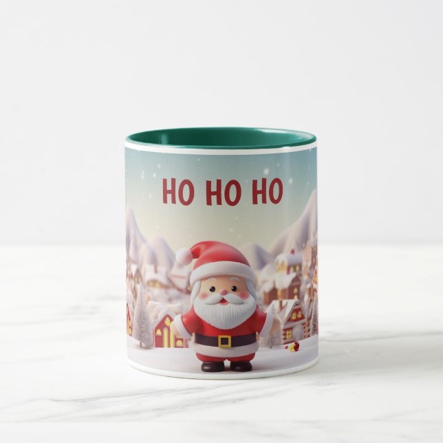 Cute 3D Style Santa In the Town Personalised Mug (Center)