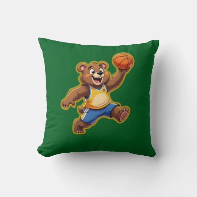 Cute 3D Teddy Bear Playing Basketball – Adorable S Cushion (Front)