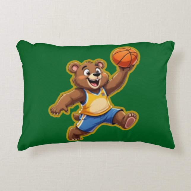 Cute 3D Teddy Bear Playing Basketball – Adorable S Decorative Cushion (Front)